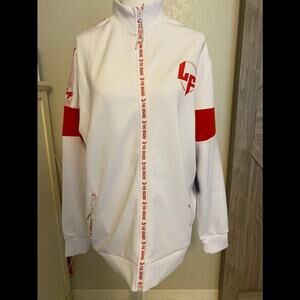 NWT LF The brand white zip up jacket red detailing
